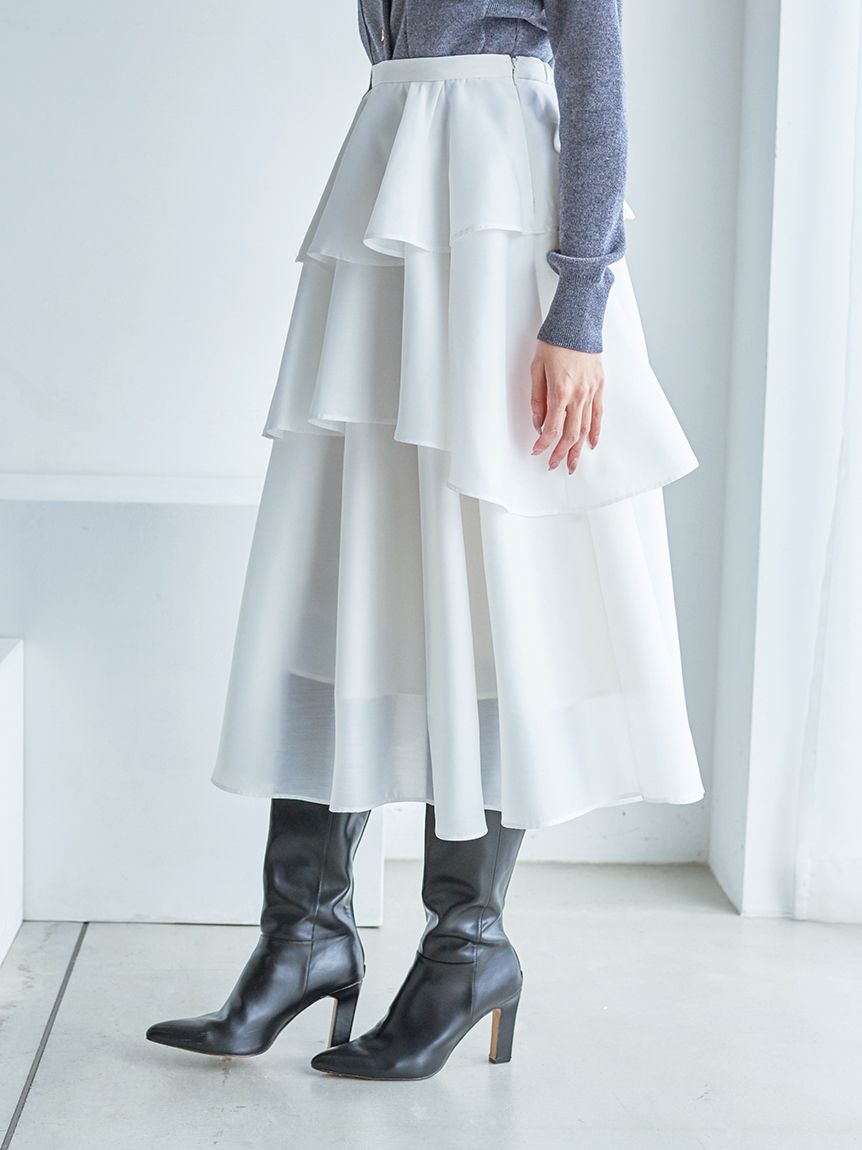 Sustainableニットカーデ×ティアードスカートセット(セットアップ