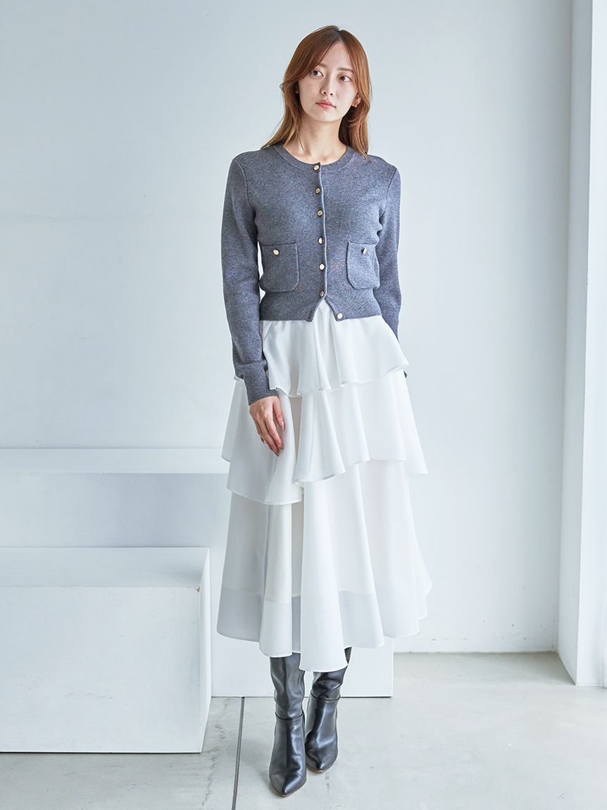SNIDEL Sustainableニットカーデ×ティアードスカートセット Sustainableニットカーデ×ティアードスカートセット(セットアップ