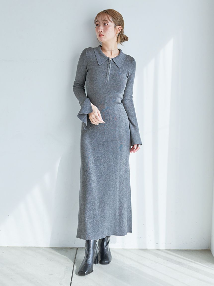 Sustainableスキッパーニットワンピース(マキシ・ロングワンピース