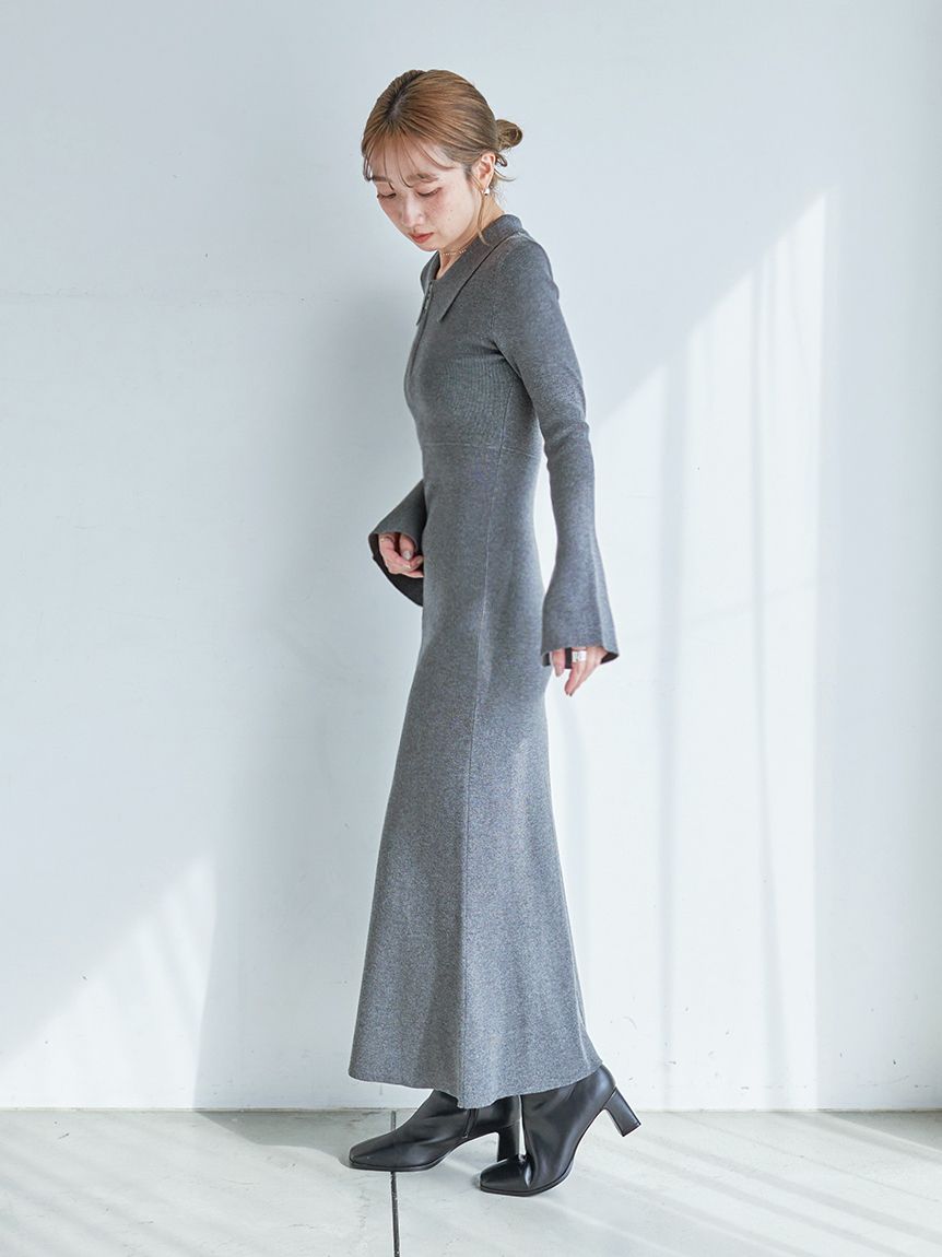 Sustainableスキッパーニットワンピース(マキシ・ロングワンピース