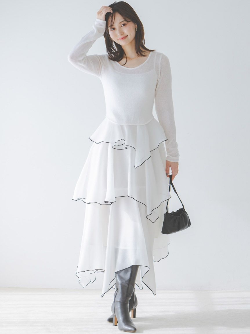 【新品未使用】SNIDEL♡シアーイレヘムニットコンビワンピース ネイビー 1 シアーイレヘムニットコンビワンピース(ニットワンピース)｜ワンピース