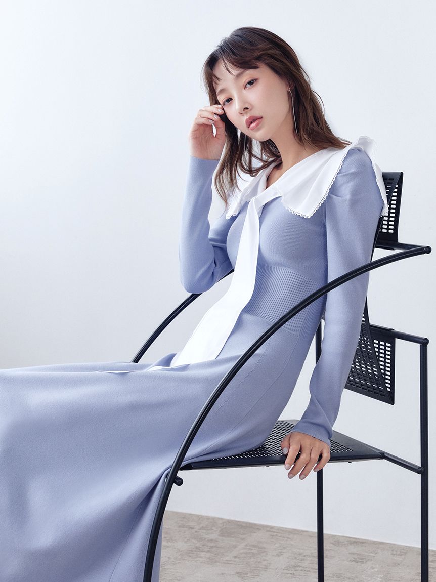 セーラーカラーニットワンピース(マキシ・ロングワンピース