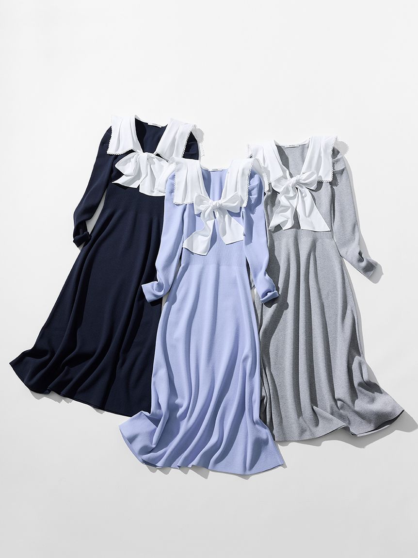 セーラーカラーニットワンピース(マキシ・ロングワンピース