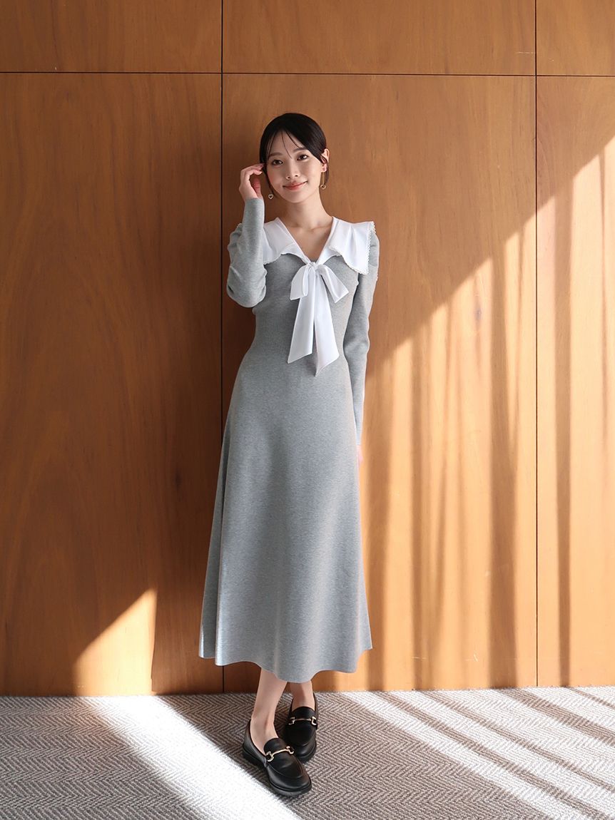 NEW YEAR'S SPECIAL ITEM】セーラーカラーニットワンピース(ミニ