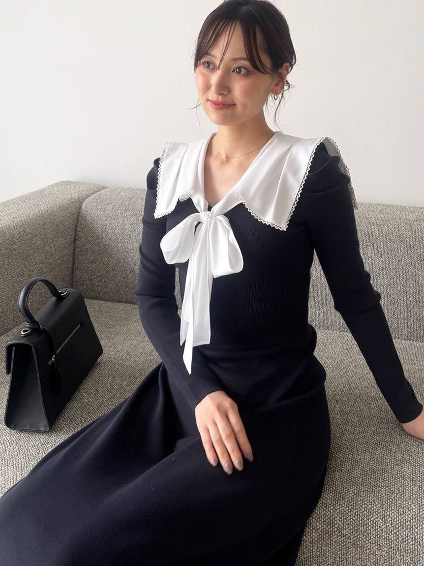 NEW YEAR'S SPECIAL ITEM】セーラーカラーニットワンピース(ミニ