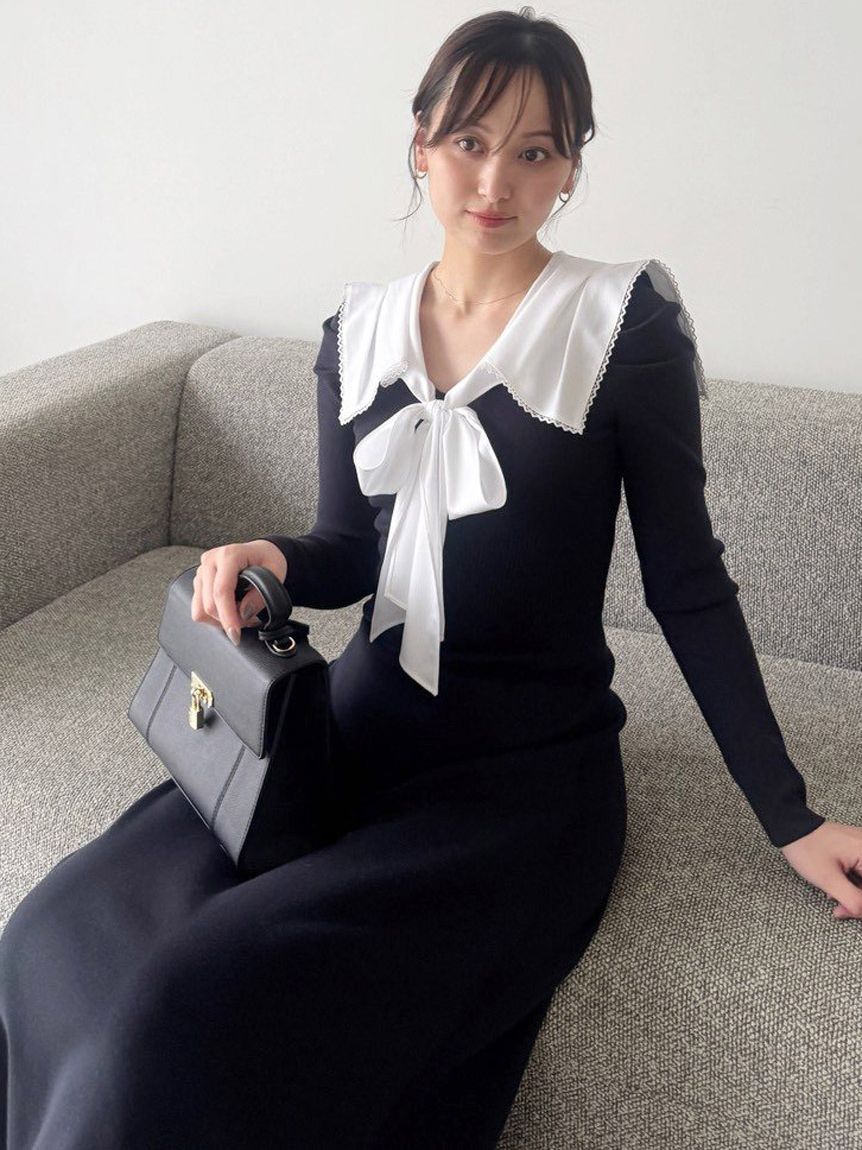 セーラーカラーニットワンピース(マキシ・ロングワンピース