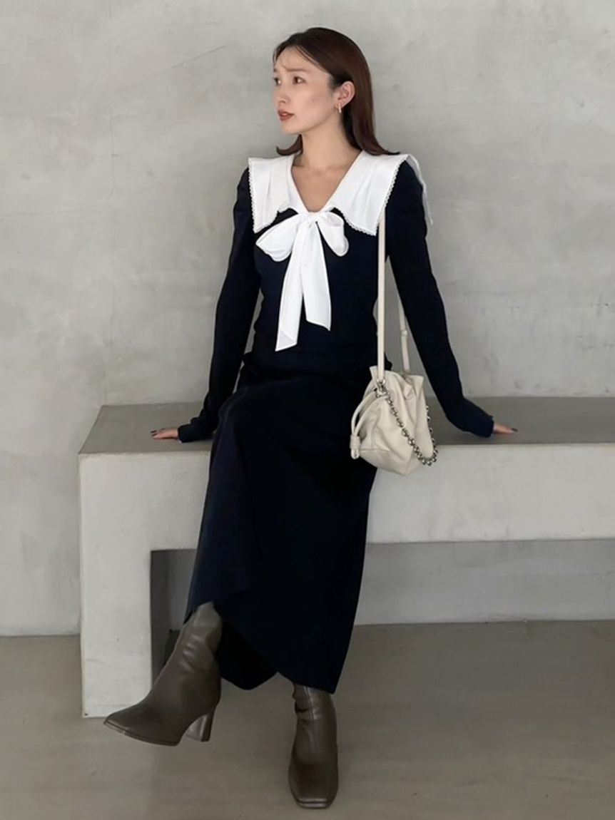 【カレンソロジー】セーラーカラーニットロングワンピース NEW YEAR'S SPECIAL ITEM】セーラーカラーニットワンピース(マキシ