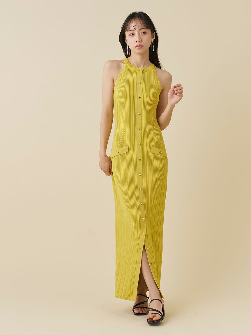 ホルターネックリブニットワンピース(ロングワンピース)｜ワンピース