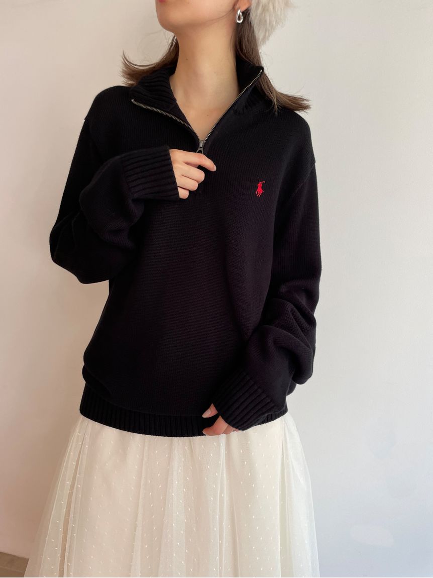 ラルフローレン　ハーフジップ　ストレッチ　グレー　Sサイズ相当 POLO RALPH LAUREN】ハーフジップニットプルオーバー(ニット