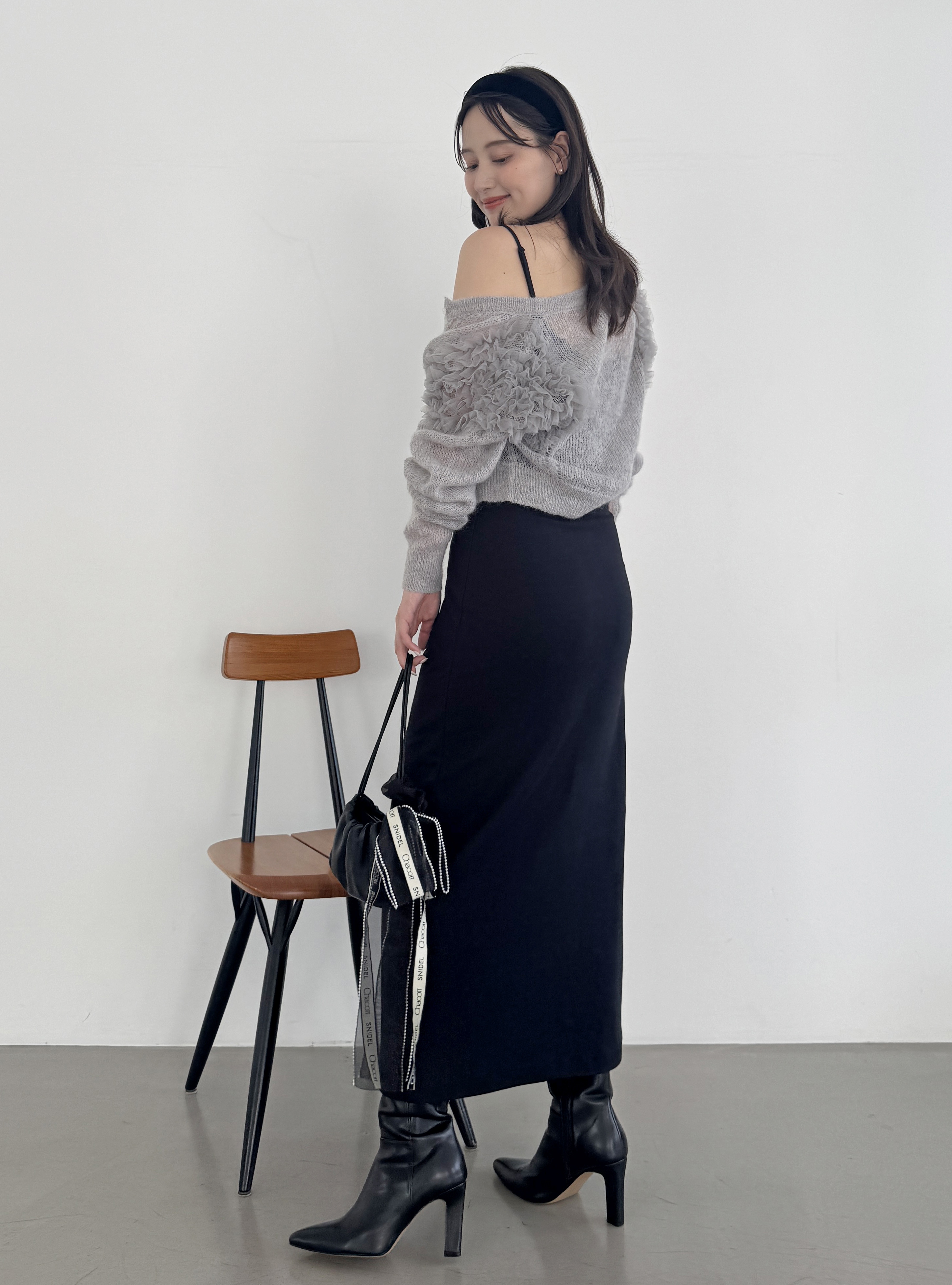 【Chacott】 チュールスリーブニットカーディガン Chacott】チュールスリーブニットカーディガン（ニット