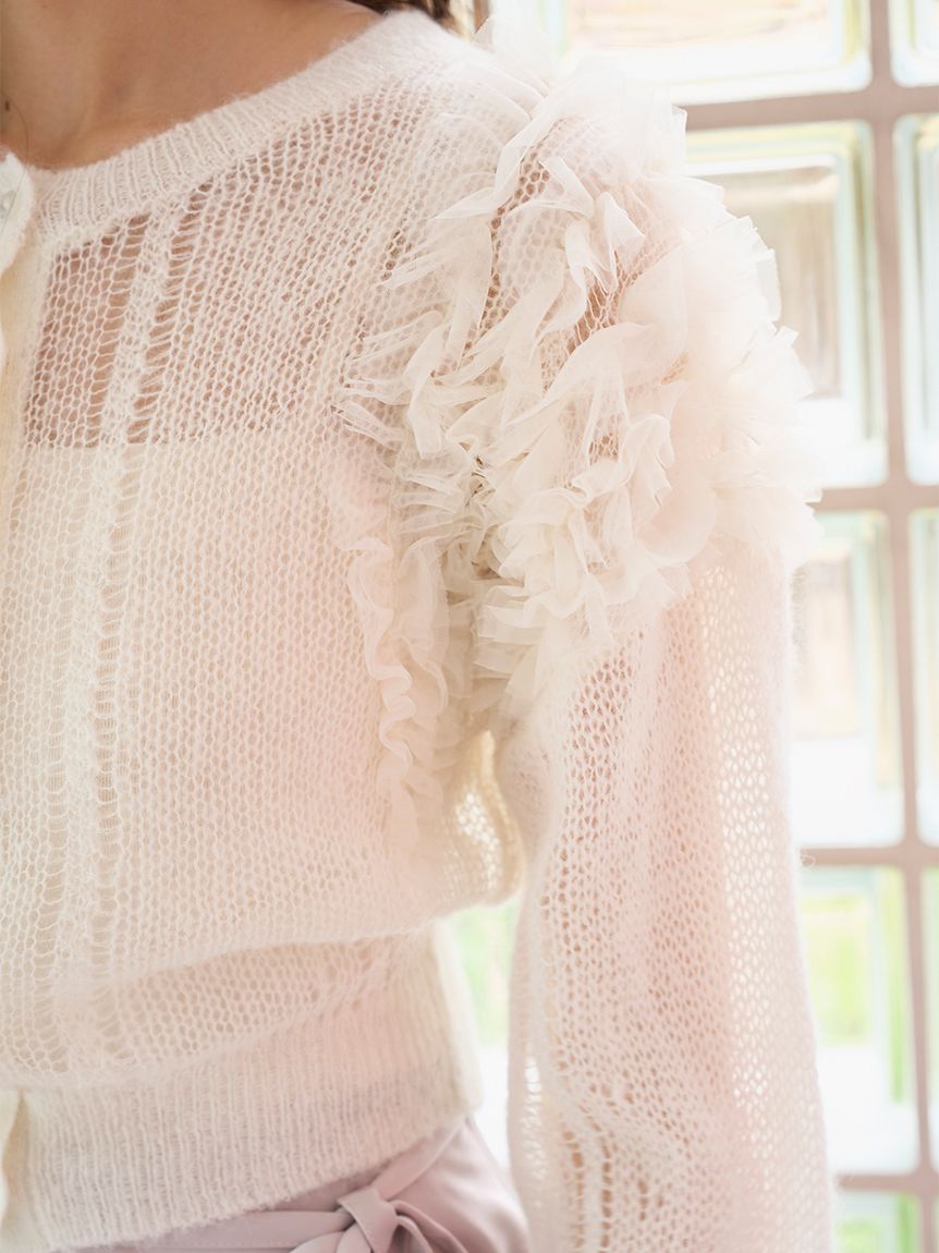 Chacott】チュールスリーブニットカーディガン(ニット)｜トップス