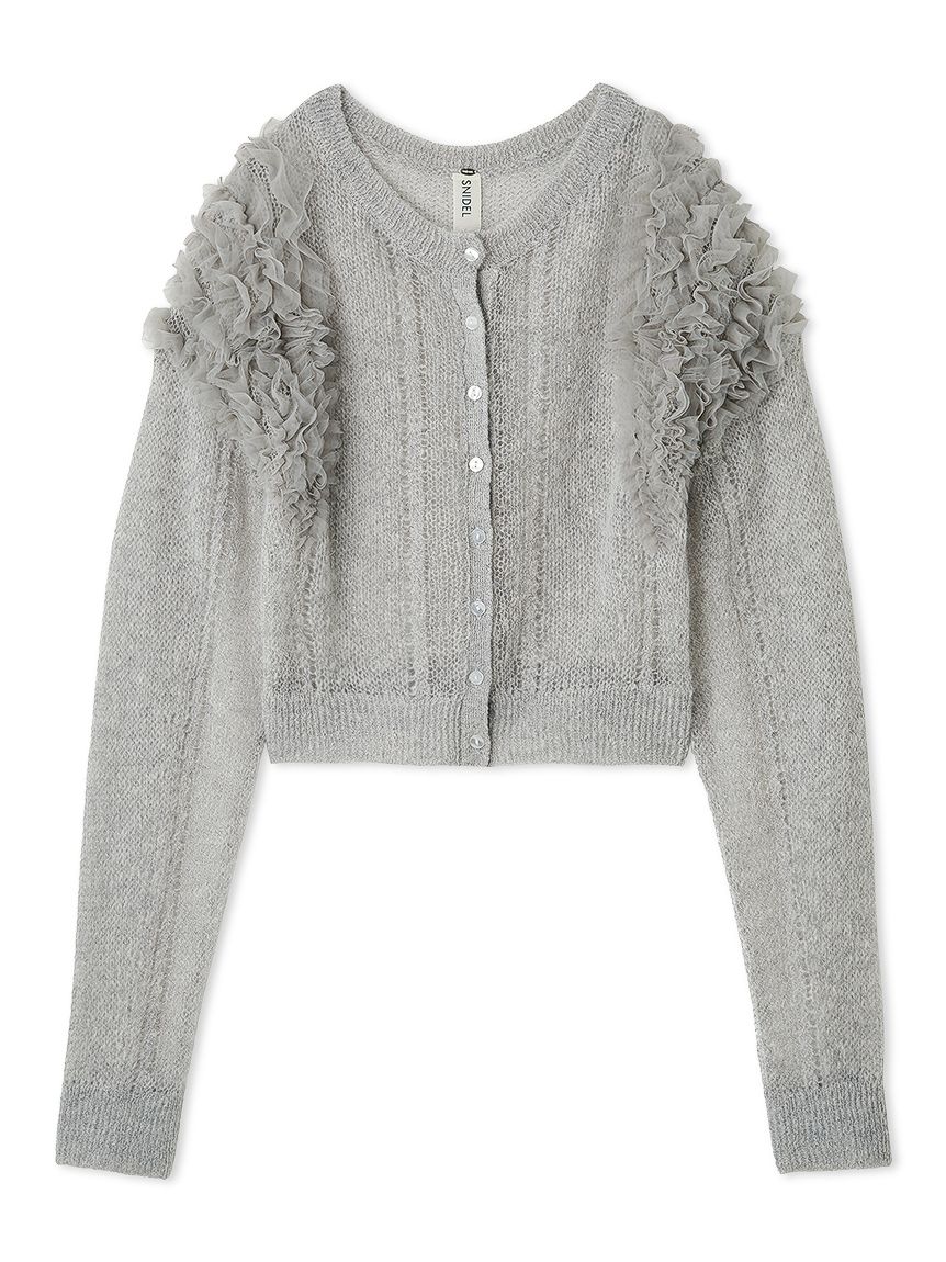 SNIDEL　Chacottチュールスリーブニットカーディガン　グレー Chacott】チュールスリーブニットカーディガン(ニット)｜トップス