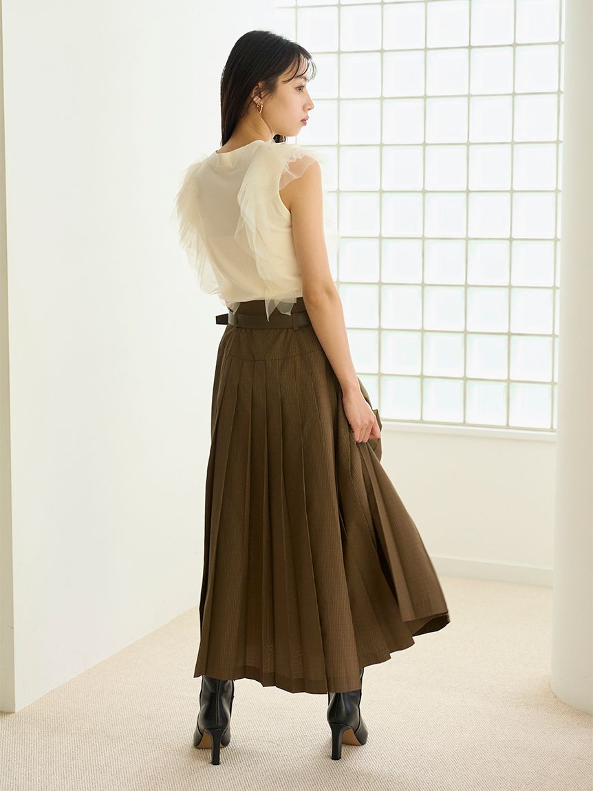 新作10%OFF スナイデル SNIDEL トップス 25秋冬 Sustainableチュールフリルニットプルオーバー ノースリーブ Vネック swnt254116 Sustainableチュールフリルニットプルオーバー(ニット