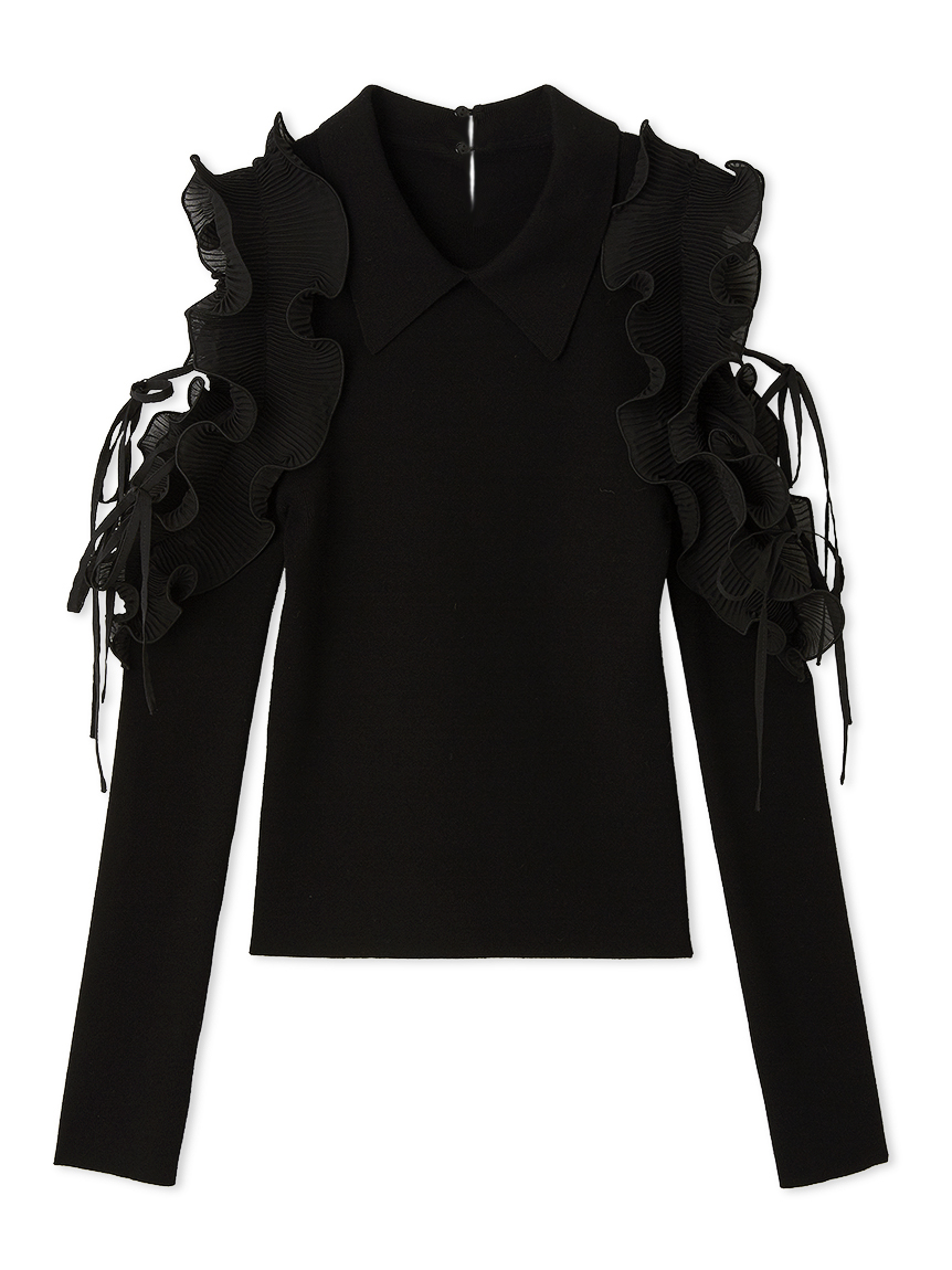 今期 新品 SNIDEL フリル付き肩出しニット プリーツフリルニット ブラック SNIDEL ＼期間限定10%OFF／即日発送(火曜除く)/SNIDEL