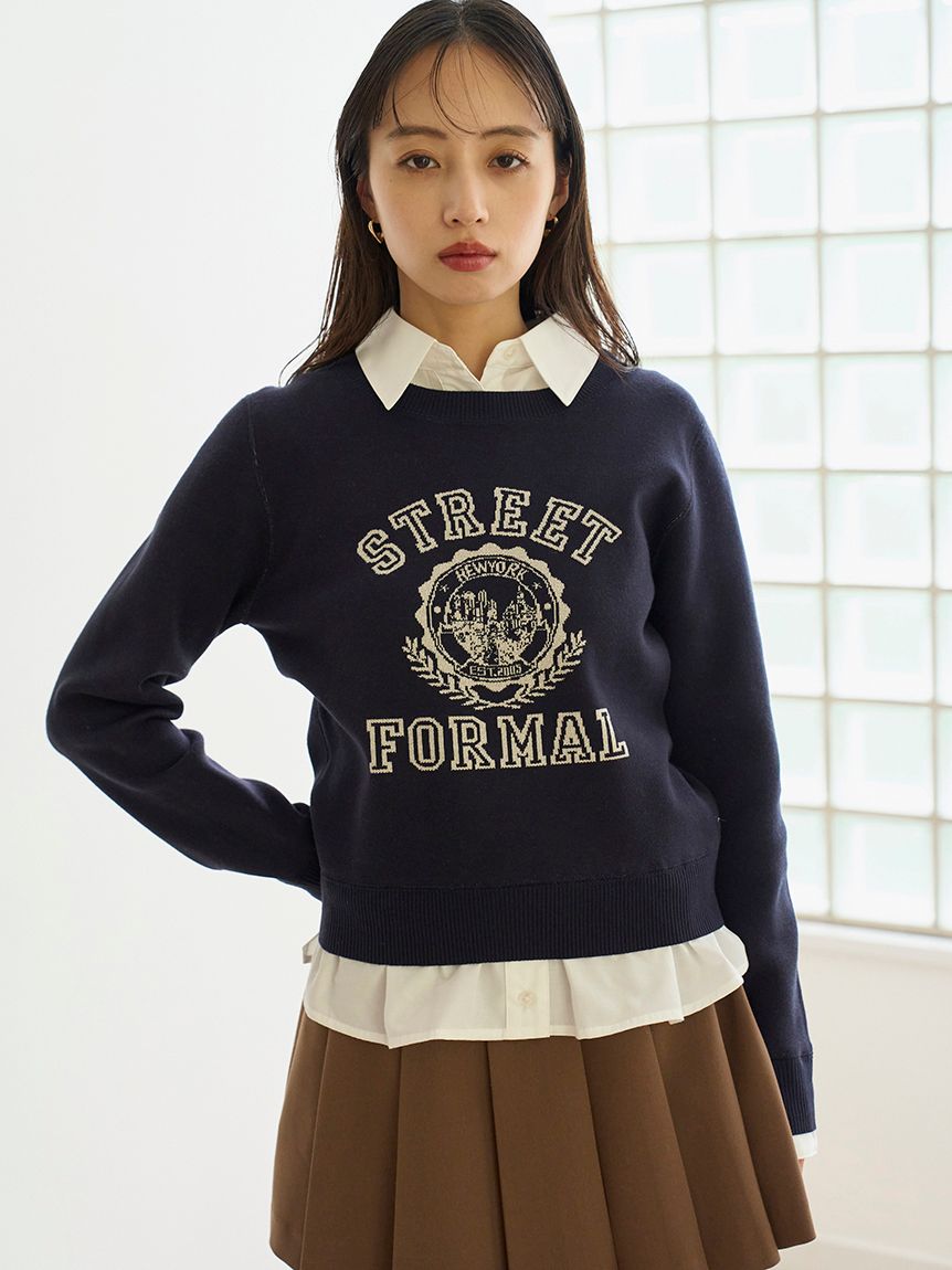 シャツドッキングジャガードニットプルオーバー(ニット)｜トップス