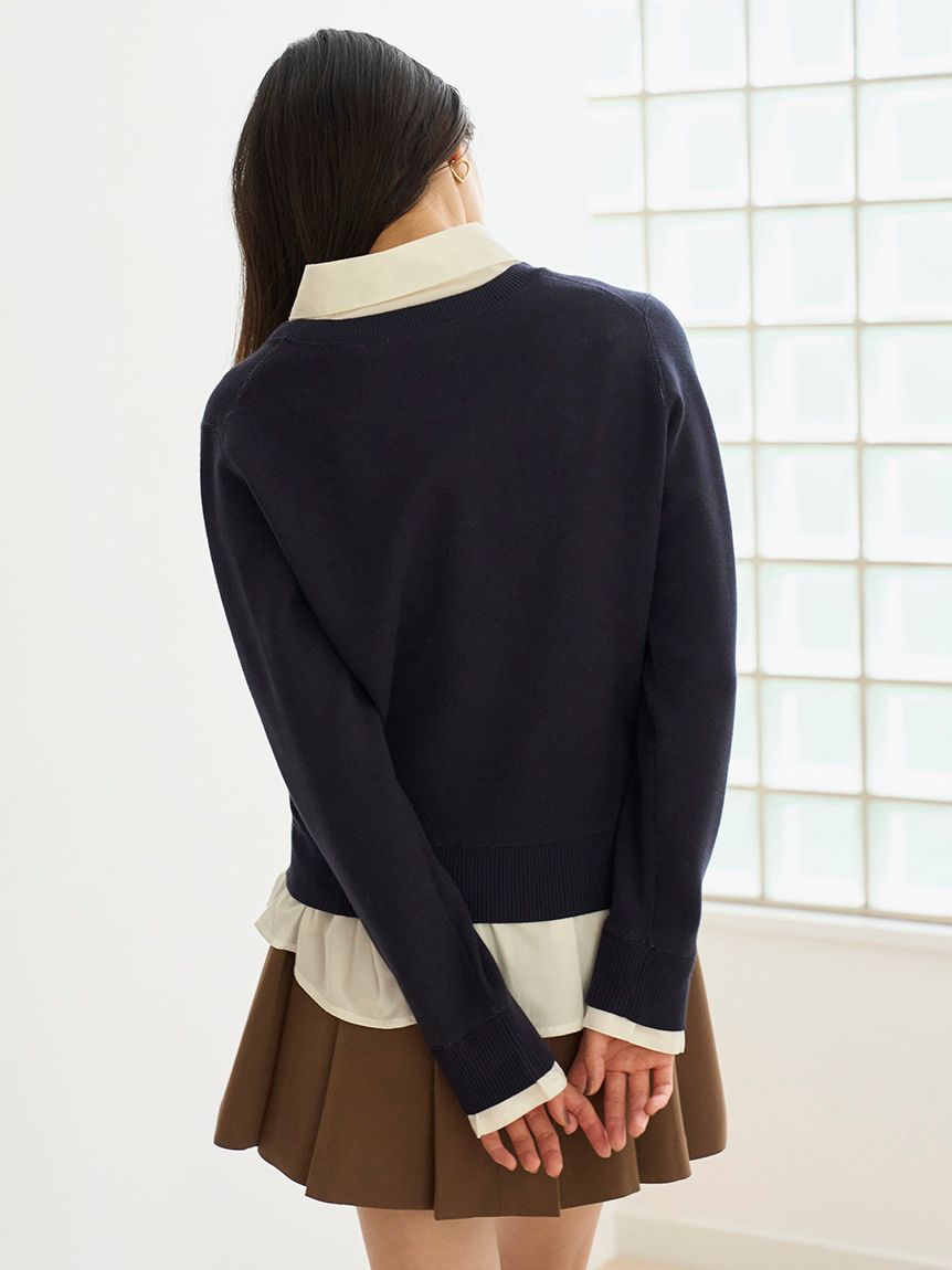 シャツドッキングジャガードニットプルオーバー(ニット)｜トップス