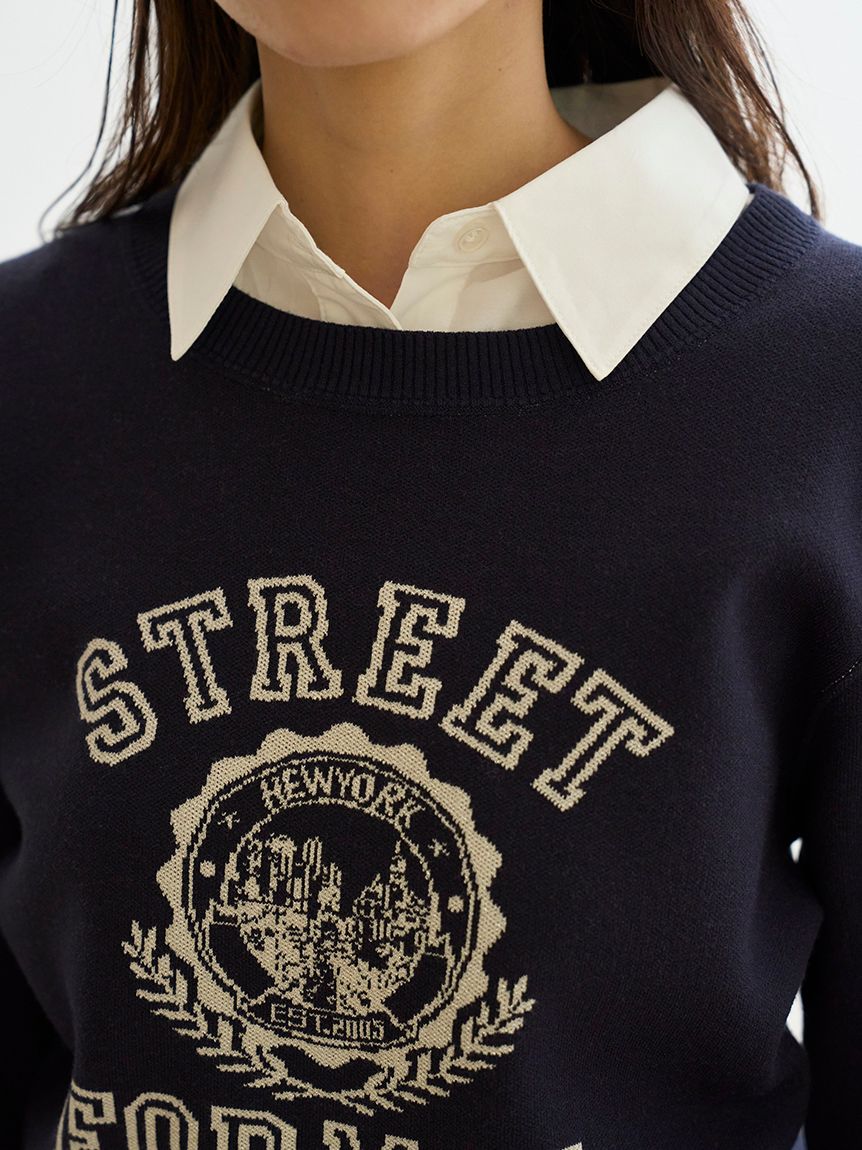 シャツドッキングジャガードニットプルオーバー(ニット)｜トップス