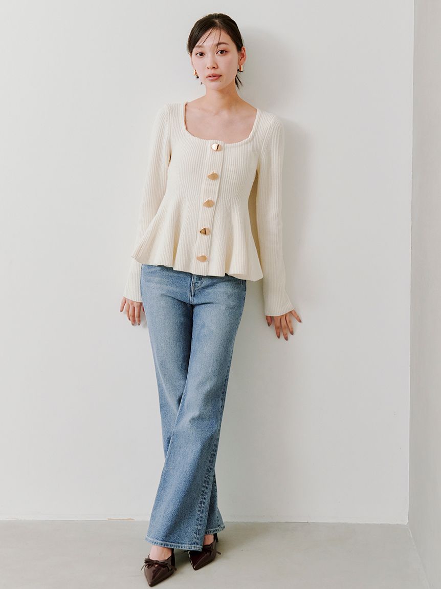 SNIDEL スクエアネックペプラムニットプルオーバー スクエアネックペプラムニットプルオーバー（ニット/セーター