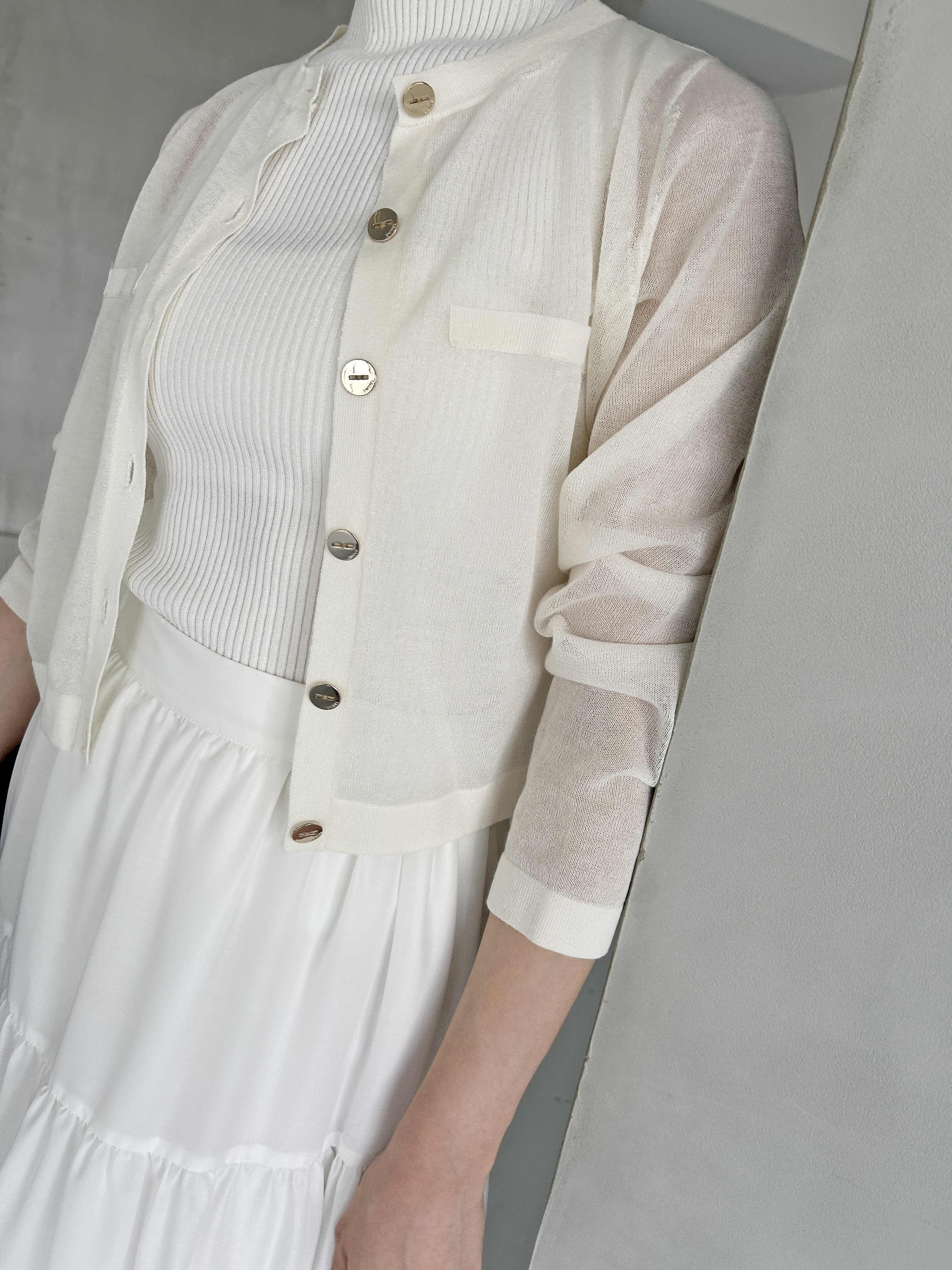 Sustainableメタルボタンシアーカーディガン(ニット)｜トップス