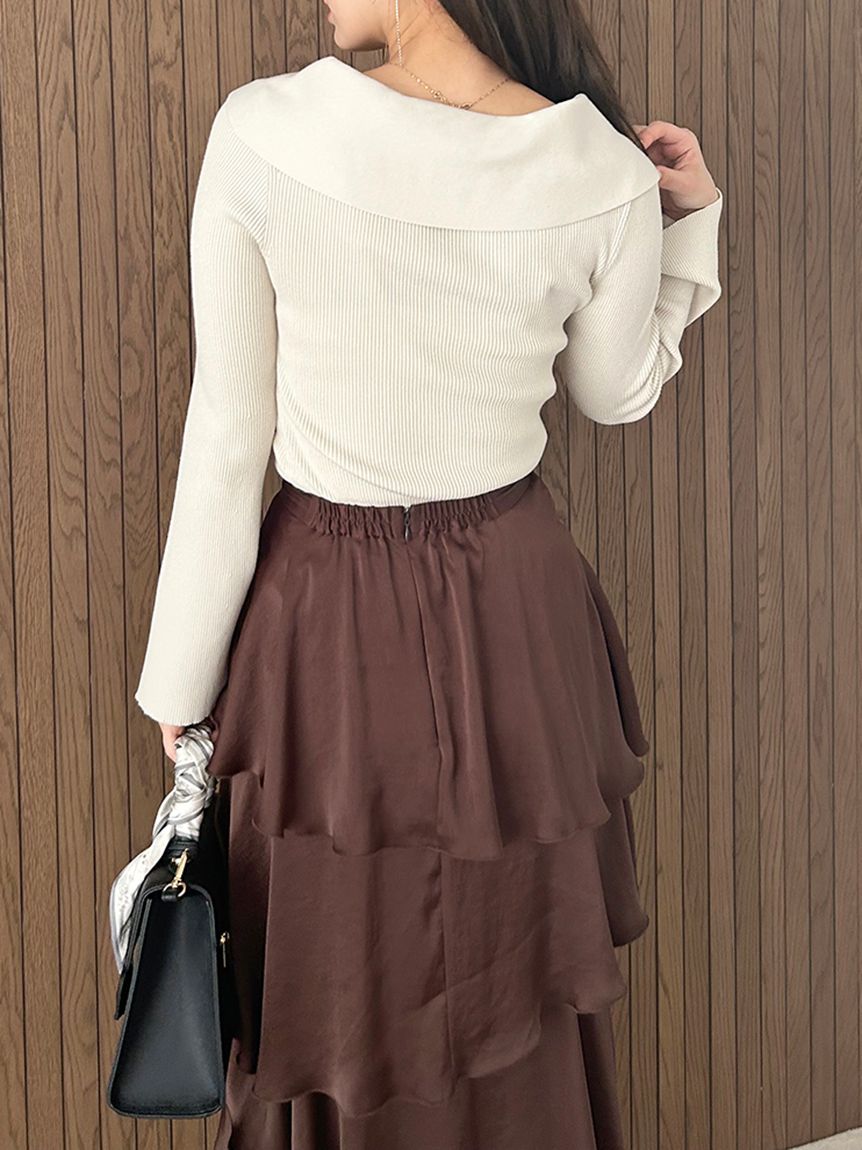 完売色♥️新作新品✨SNIDEL オフショル衿ニットプルオーバー SNIDEL ニット セーター オフショル衿ニットプルオーバー