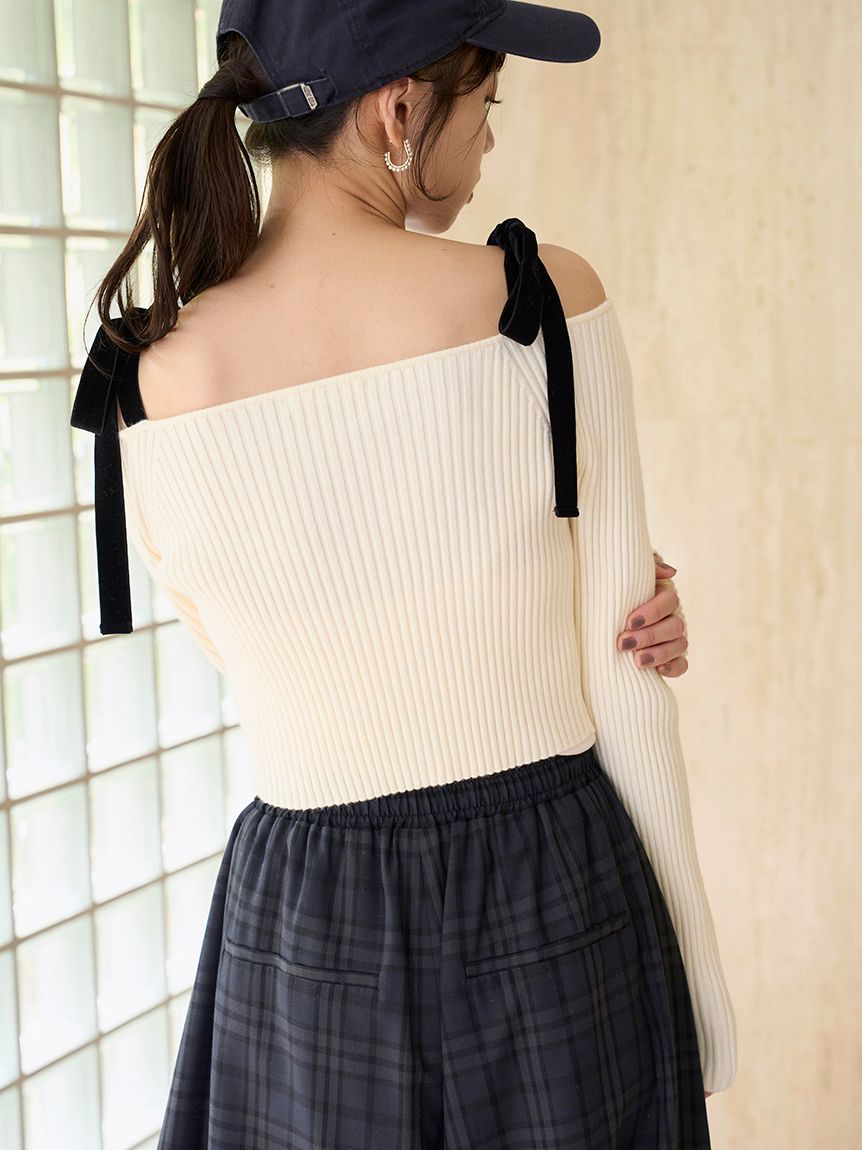 ショルダーリボンオフショルニットプルオーバー(ニット