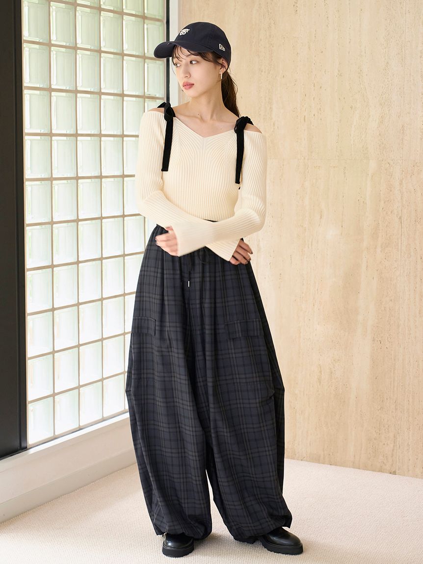 ショルダーリボンオフショルニットプルオーバー(ニット)｜トップス