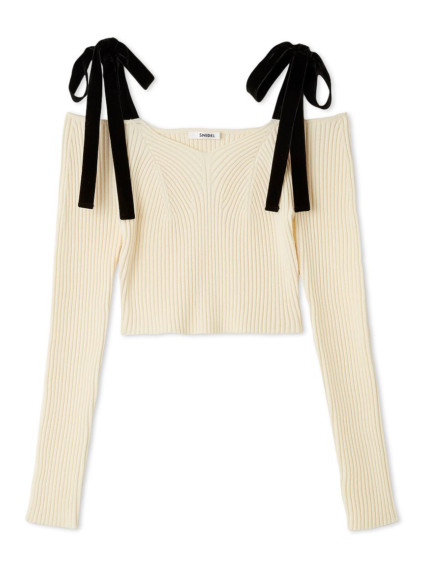 ☆限定価格☆ SNIDEL ショルダーリボンオフショルニットプルオーバー 新作 ショルダーリボンオフショルニットプルオーバー（ニット