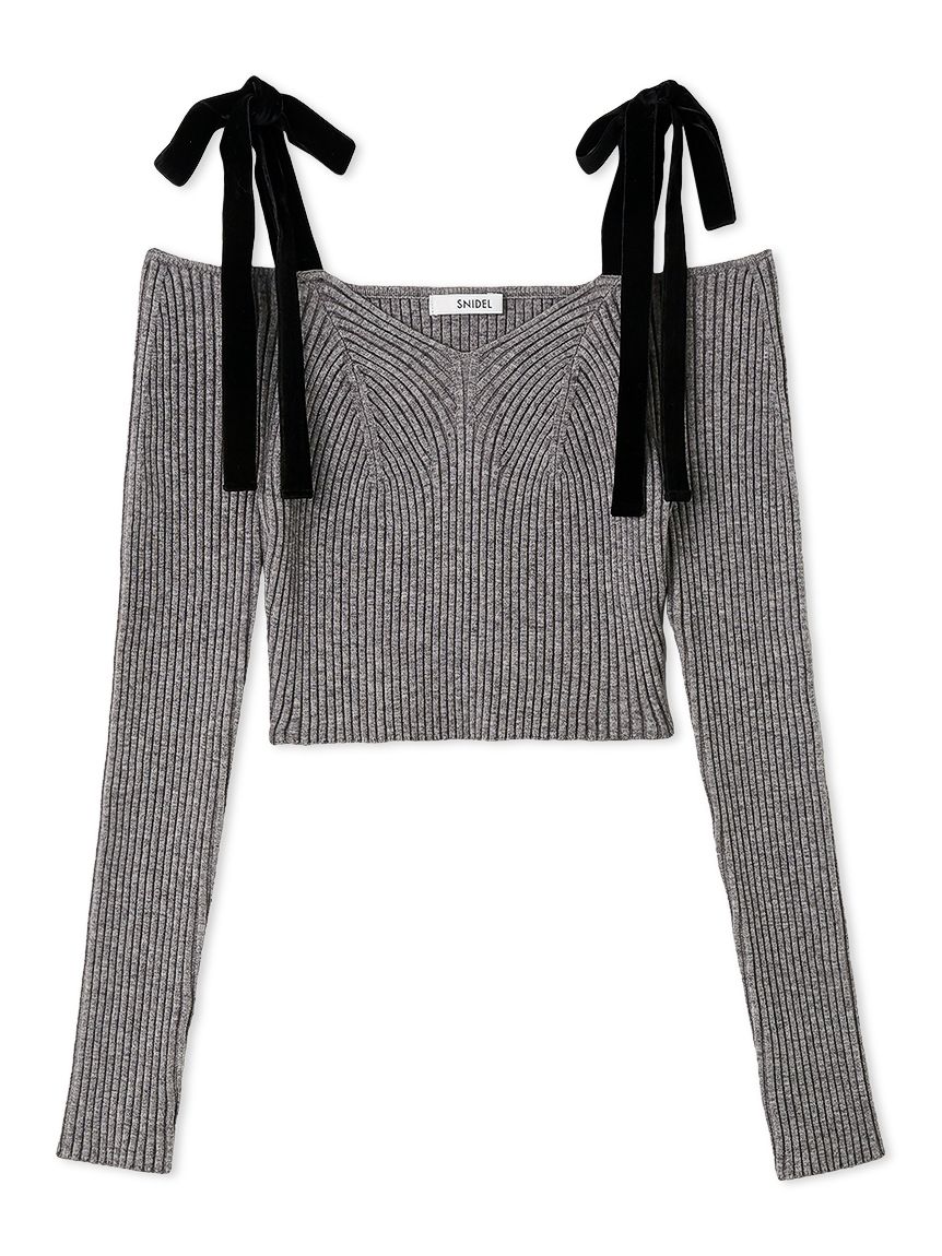 ショルダーリボンオフショルニットプルオーバー(ニット