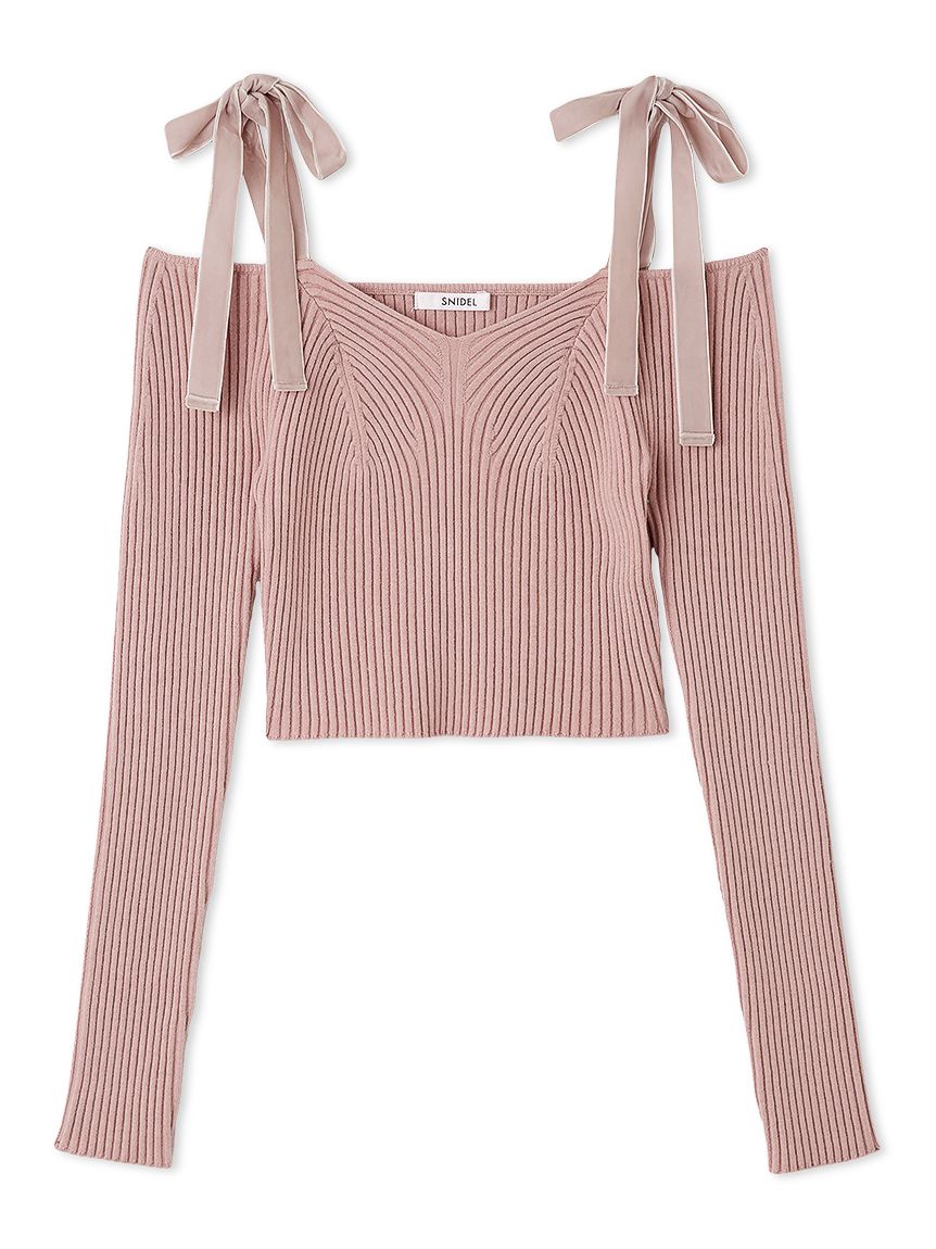 ショルダーリボンオフショルニットプルオーバー(ニット)｜トップス