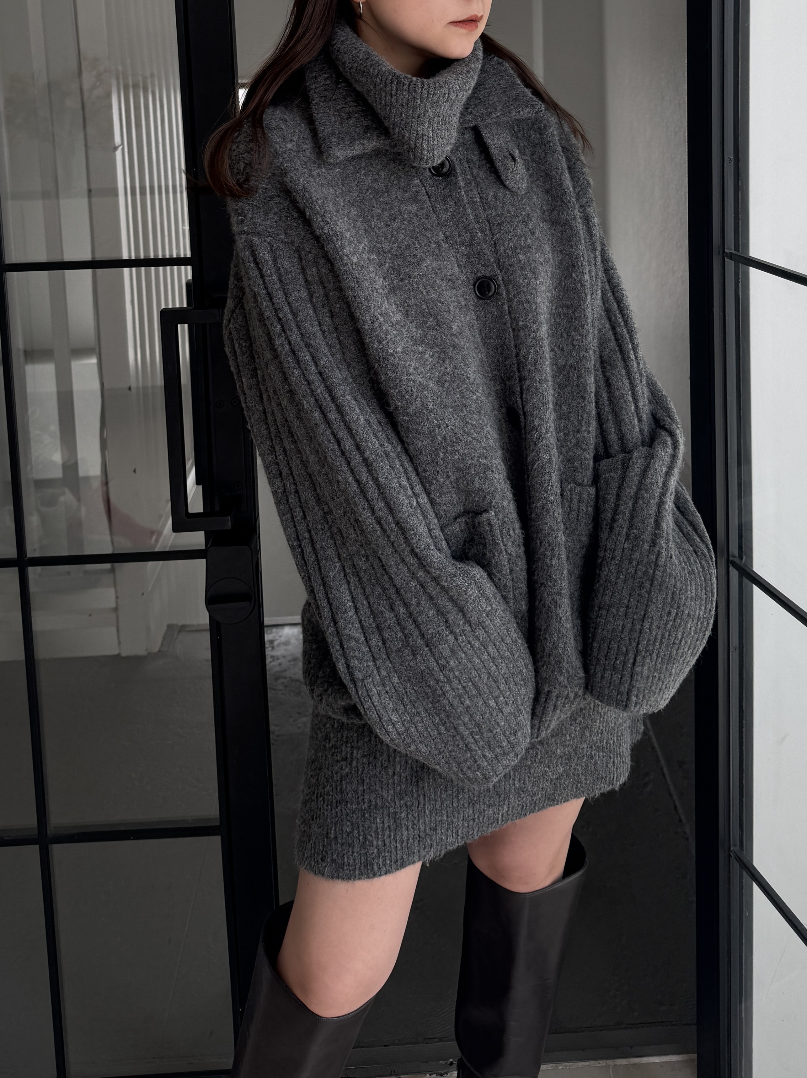 スナイデル ニットジャケット グレー 秋冬 ニットカーディガン SNIDEL ステンカラーニットジャケットカーディガン(カーディガン