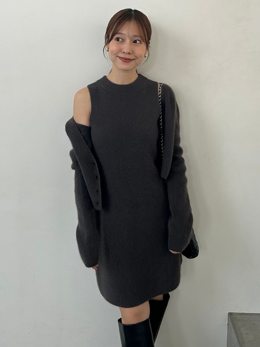 ラクーン畦ショートカーディガン　snidel スナイデル　GRY ラクーン畦ショートカーディガン(カーディガン)｜トップス｜SNIDEL