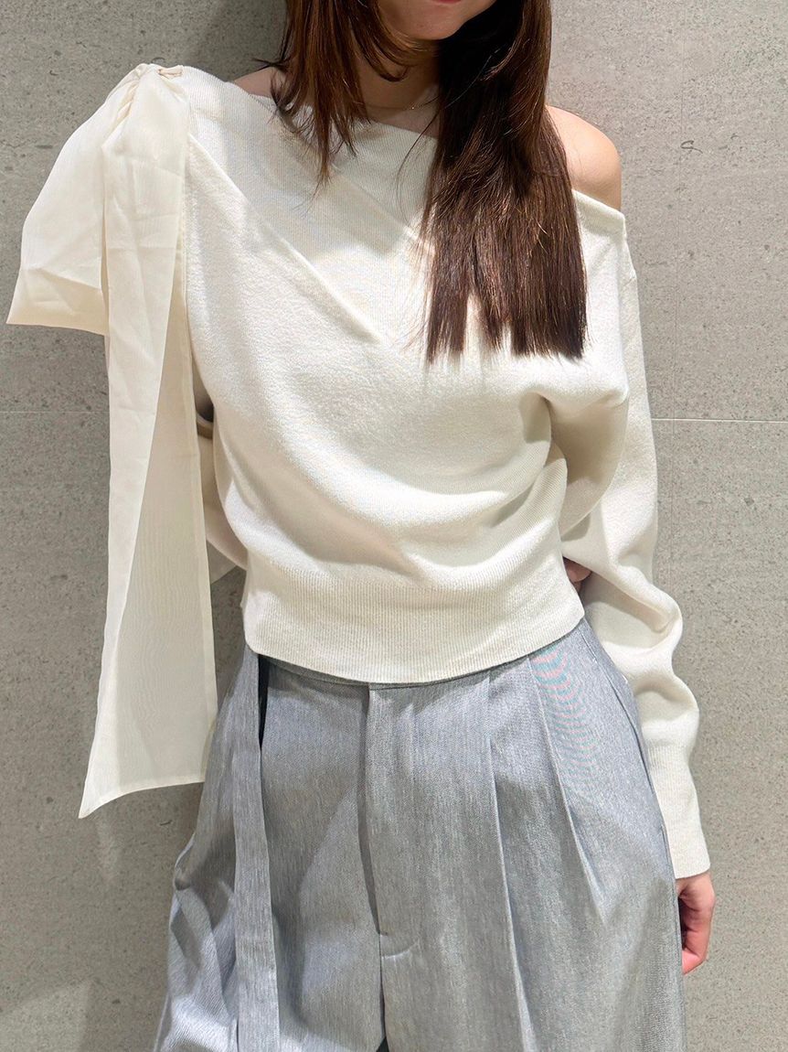 SNIDEL リボンショルダーニットトップス アイボリー リボンショルダーニットトップス(ニット)｜トップス｜SNIDEL