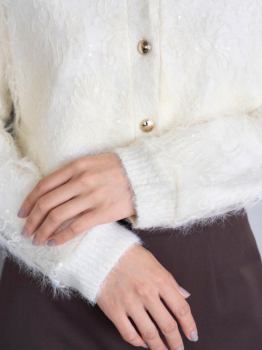 ストラクチャーレースニットカーディガン(カーディガン)｜トップス