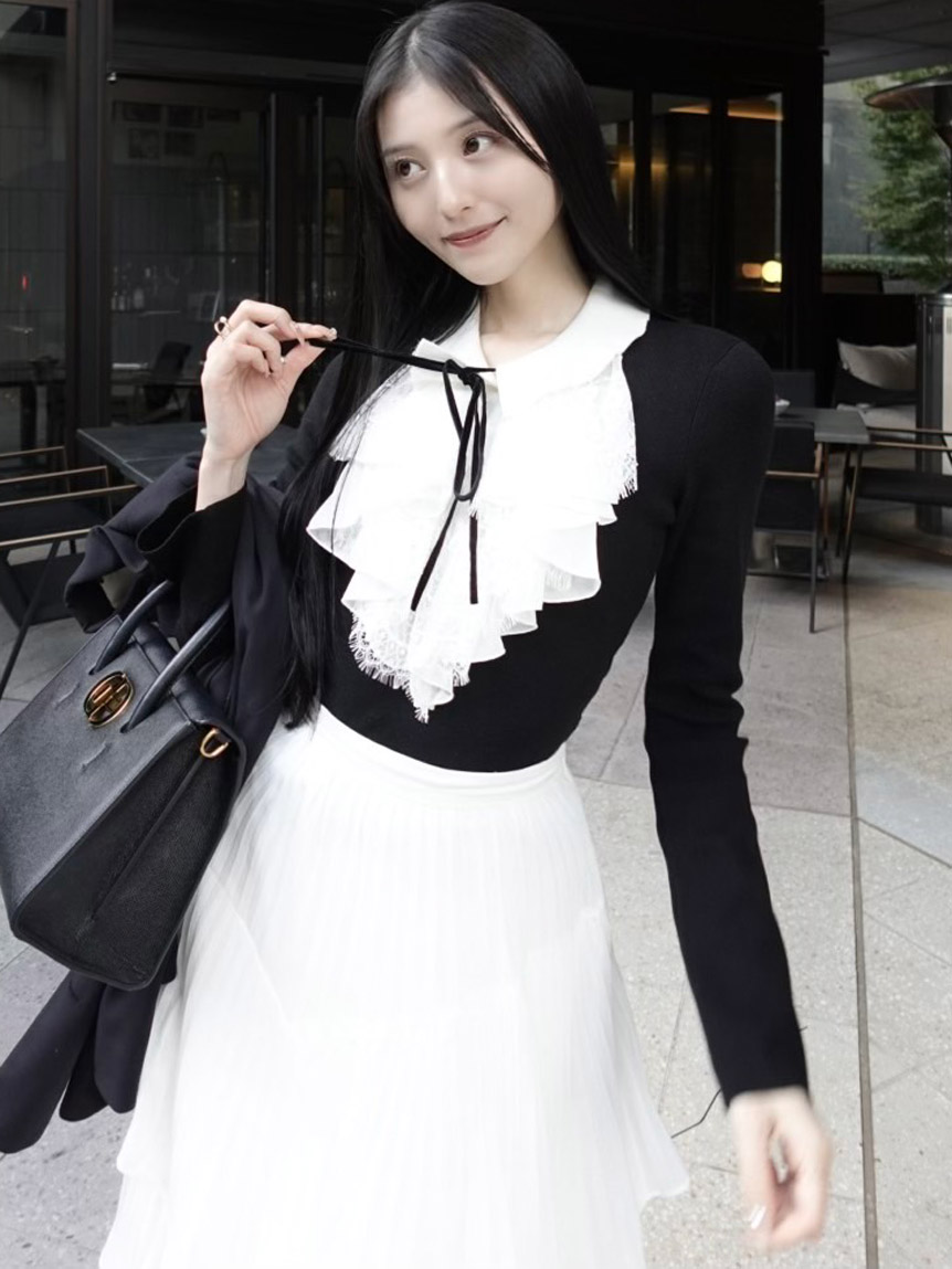 Sustainableレイヤードラッフルニットプルオーバー(ニット)｜トップス