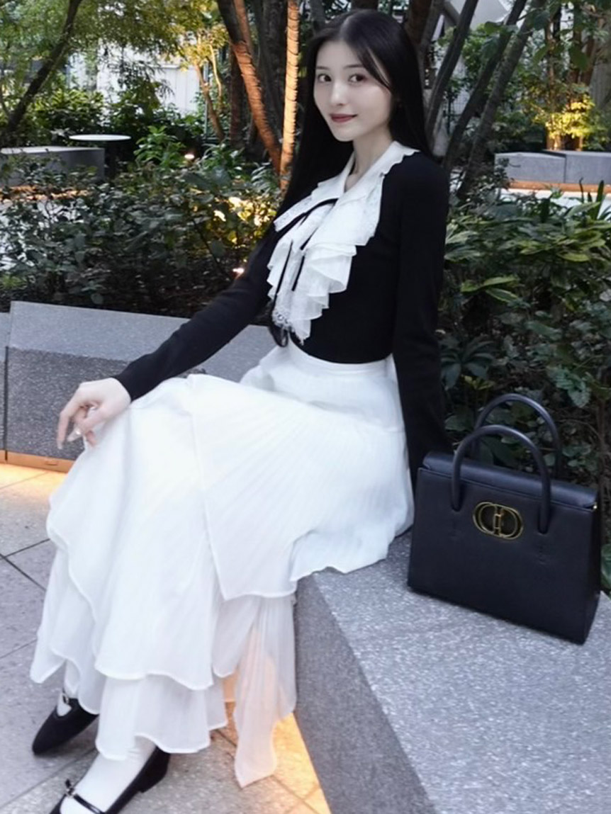 Sustainableレイヤードラッフルニットプルオーバー(ニット)｜トップス