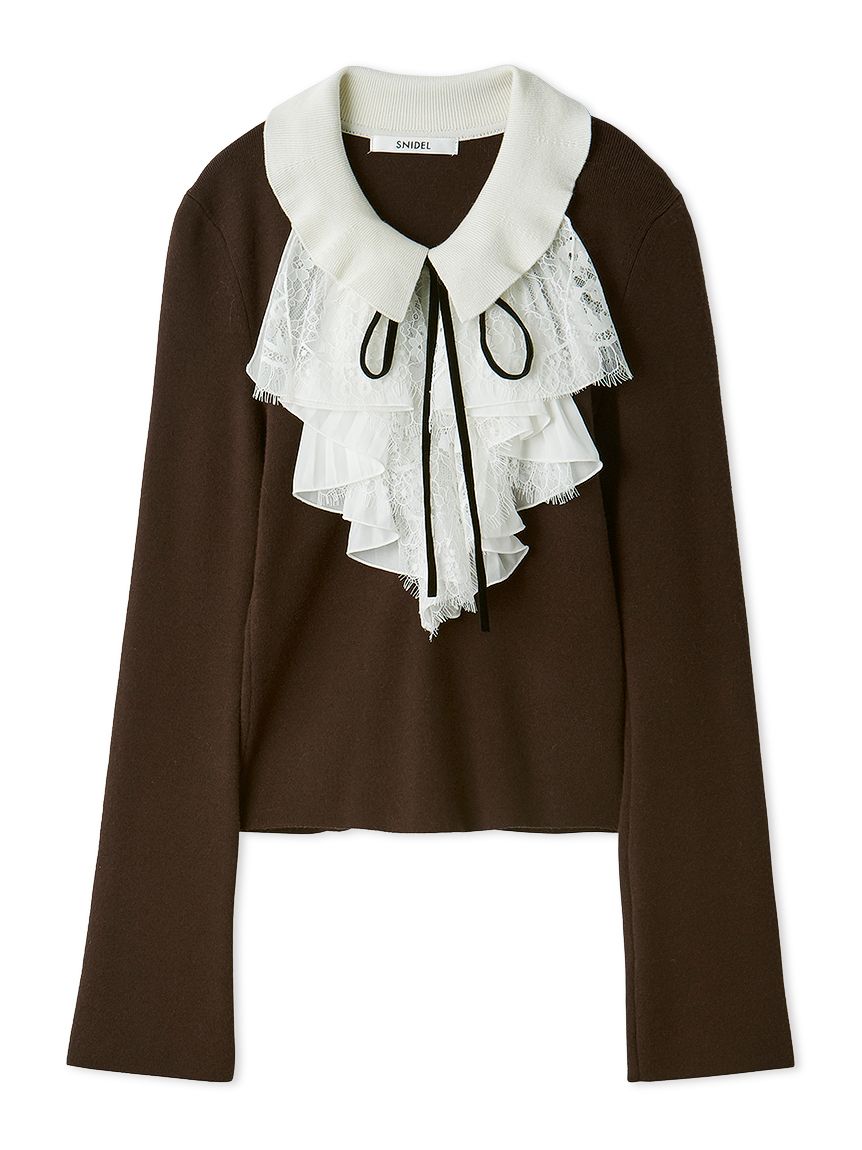 SNIDEL ラッフル刺繍ニットプルオーバー LGRY フリー SNIDEL（スナイデル）の「ラッフル刺繍ニットプルオーバー（ニット