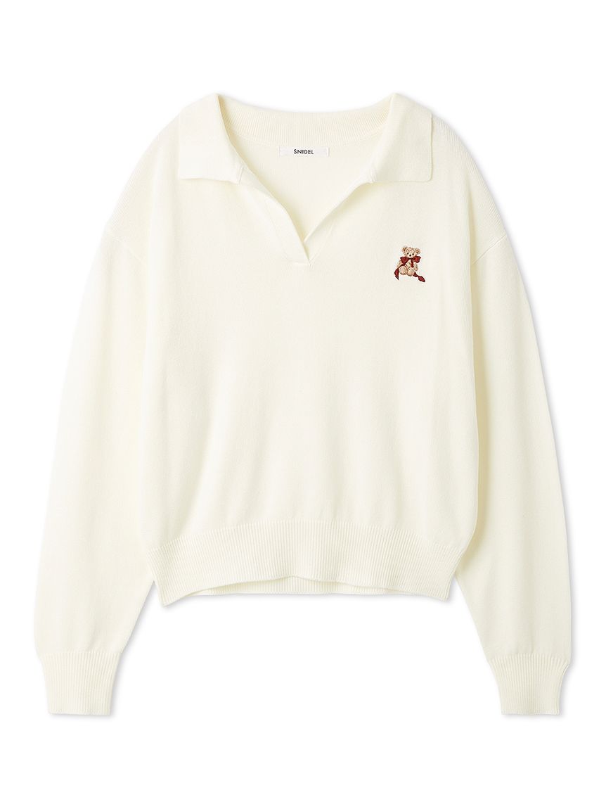 スイ　　　　　SNIDEL スキッパーニットプルオーバー ネイビー リボンベアスキッパーニットプルオーバー（ニット/セーター）｜SNIDEL