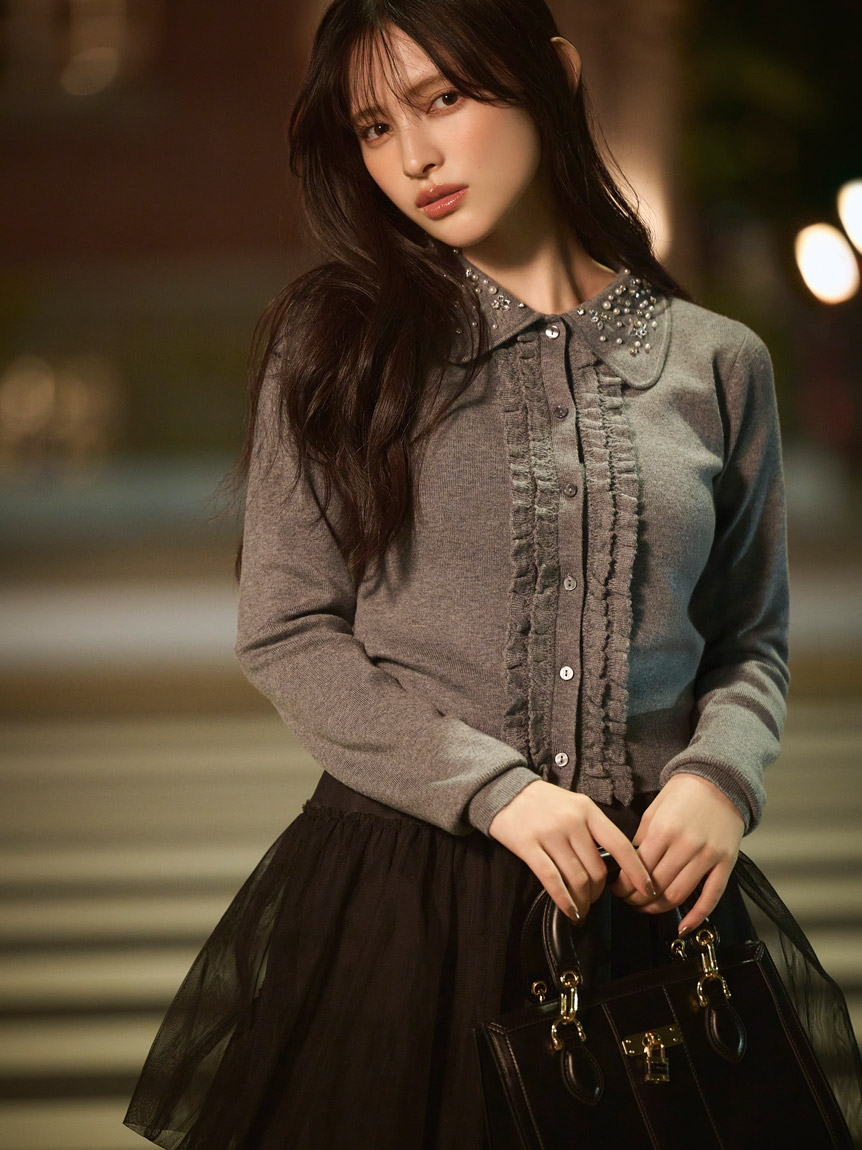 WEB限定】ビジューカラーニットカーディガン(カーディガン)｜トップス