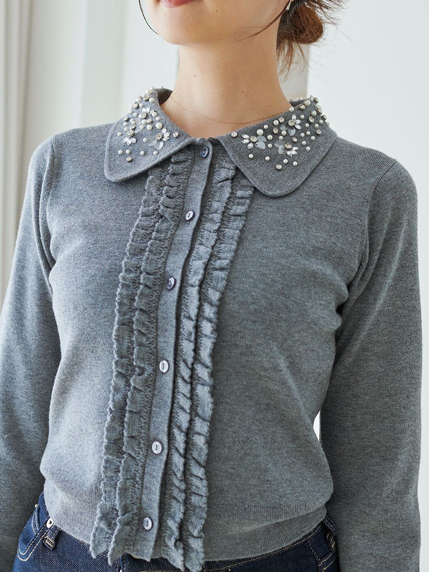 【美品】SNIDEL スナイデル ビジューカラーニットカーディガン GRY MASH BLACK FRIDAY限定】ビジューカラーニットカーディガン