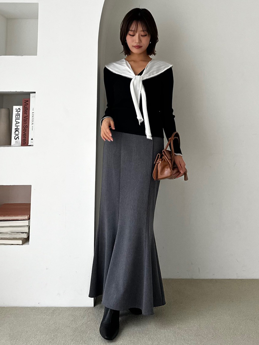 新品　Sustainableスカーフブラウスドッキングプルオーバー　紺 SNIDEL】Sustainableスカーフブラウスドッキングプルオーバー