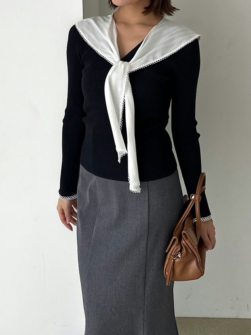 Sustainableスカーフブラウスドッキングプルオーバー(ニット