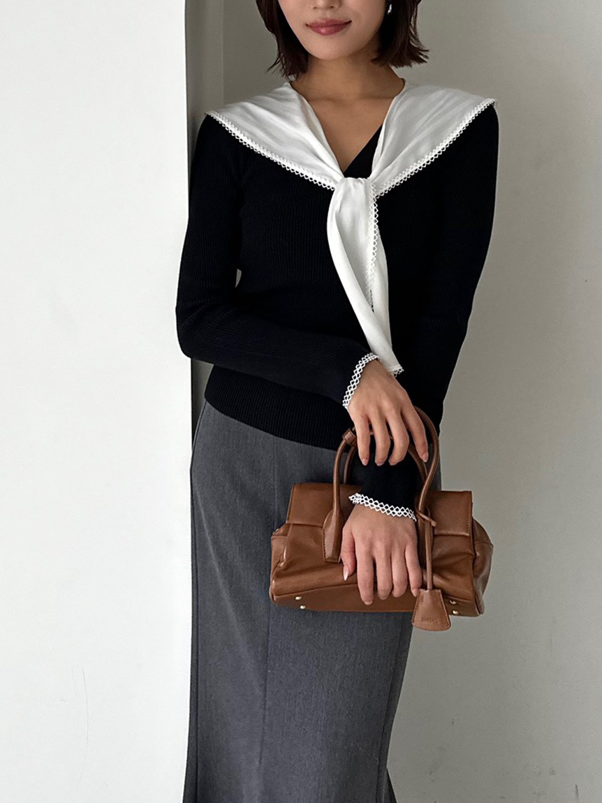 Sustainableスカーフブラウスドッキングプルオーバー(ニット