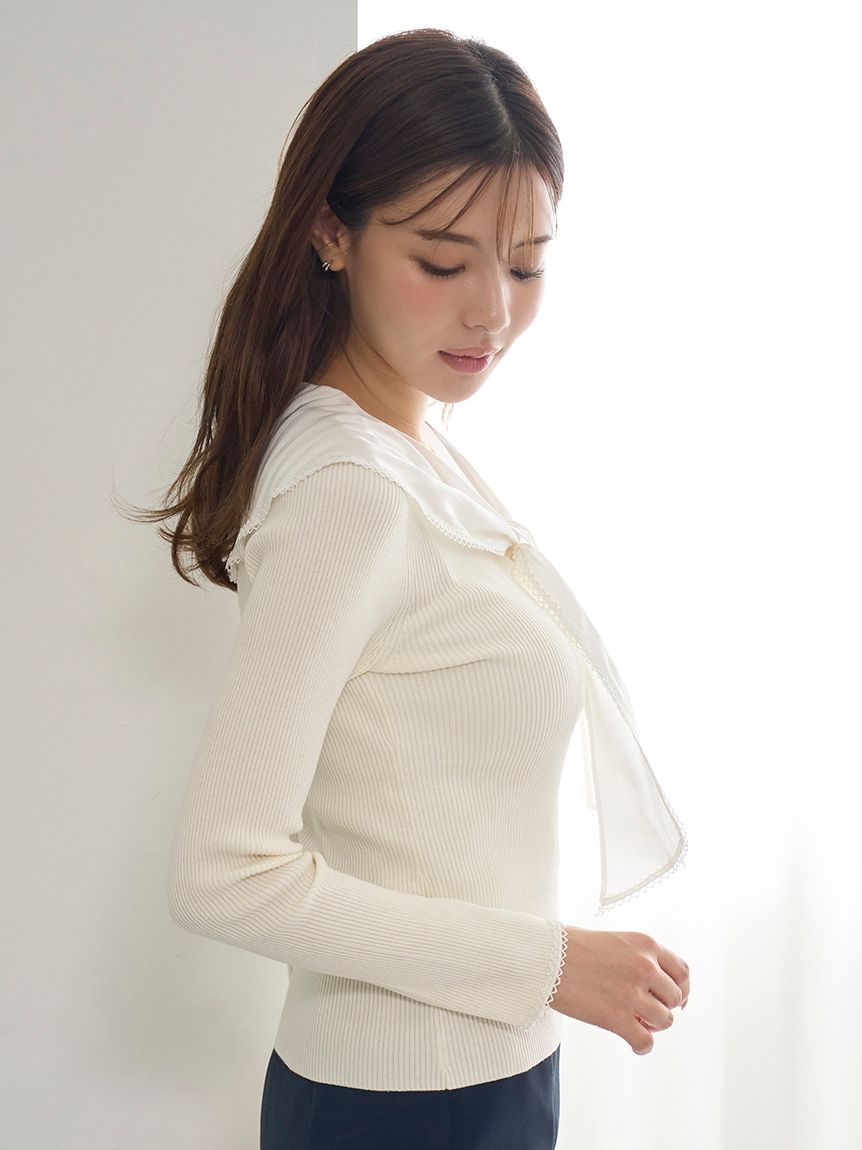 Sustainableスカーフブラウスドッキングプルオーバー(ニット