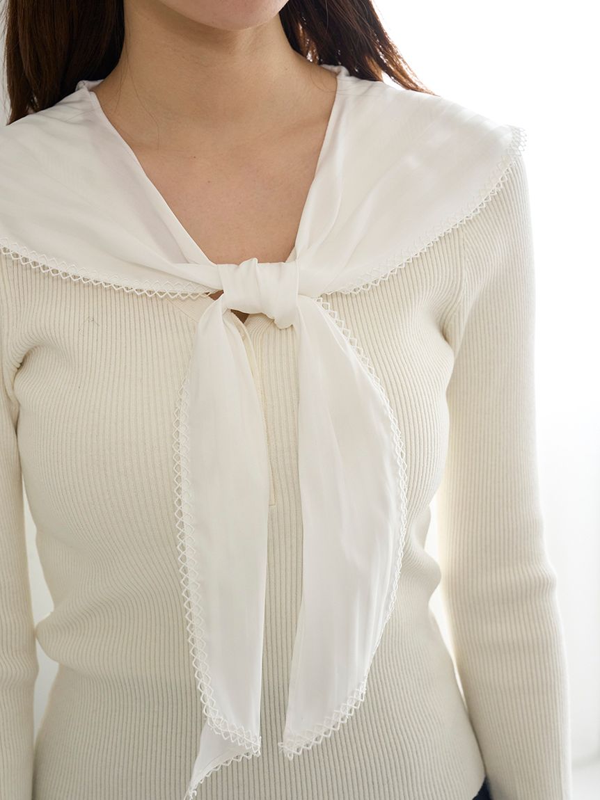 Sustainableスカーフブラウスドッキングプルオーバー(ニット