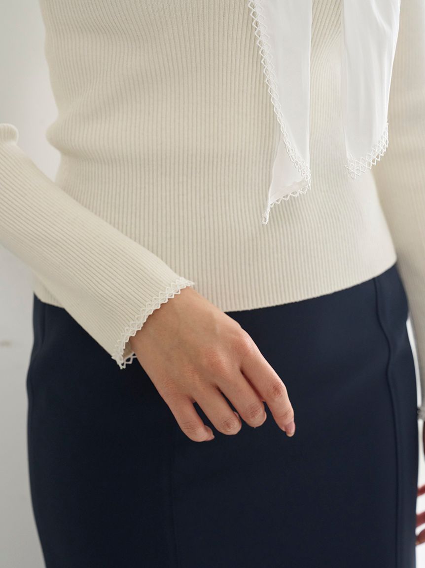 Sustainableスカーフブラウスドッキングプルオーバー(ニット