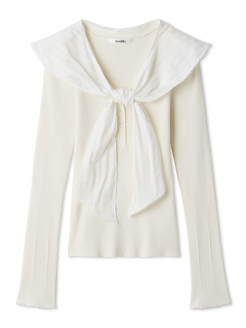 Sustainableスカーフブラウスドッキングプルオーバー(ニット