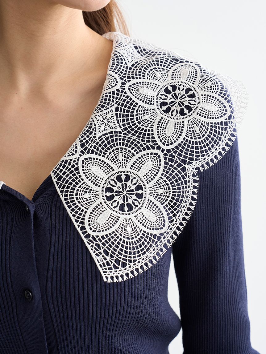 エンブロイダリーカラーニットトップス(ニット)｜トップス｜SNIDEL