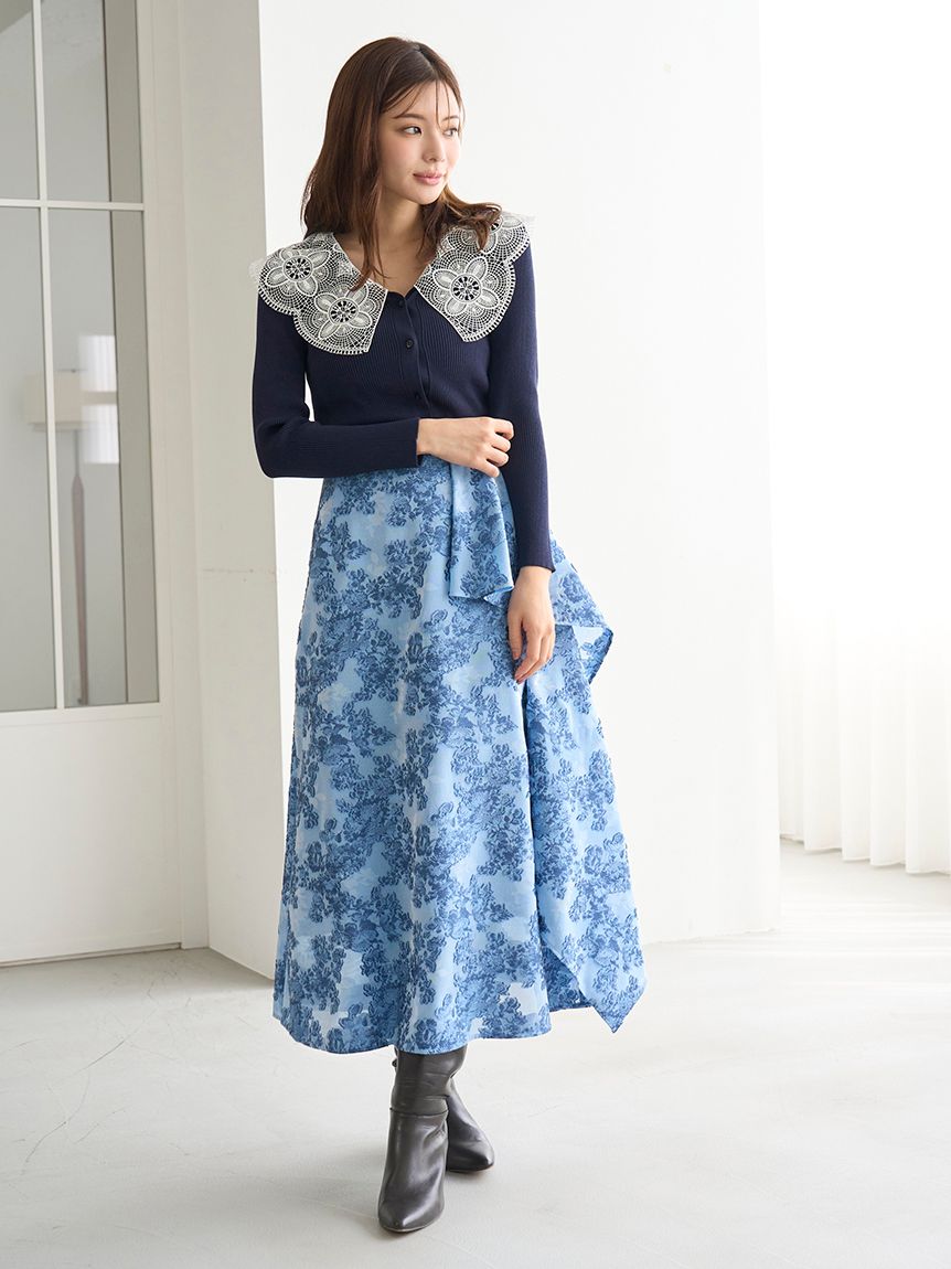 エンブロイダリーカラーニットトップス(ニット)｜トップス｜SNIDEL