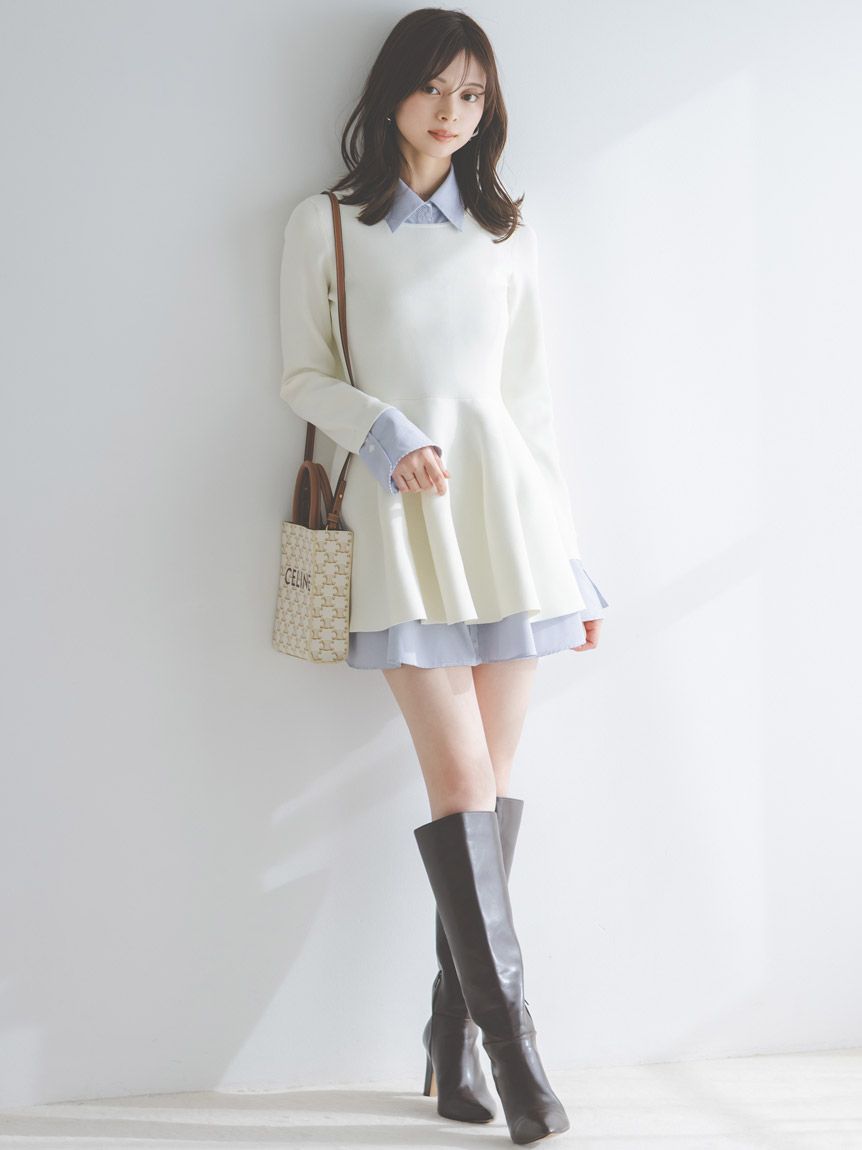SNIDEL シャツレイヤードニットチュニック　OWHT スナイデル SNIDEL シャツレイヤードニットチュニック （GRN
