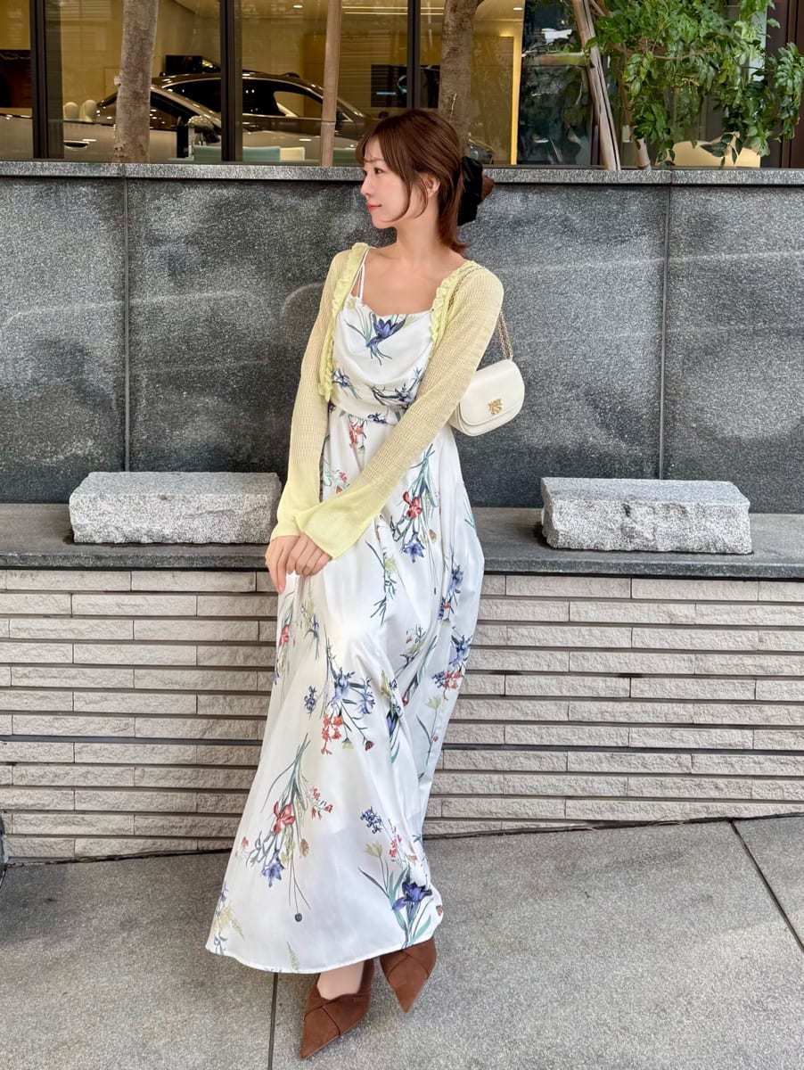 値下げ中SNIDELバリエカラーカップインニットワンピース＆カーディガン シアーフリルコンパクトカーディガン(カーディガン)｜トップス｜SNIDEL
